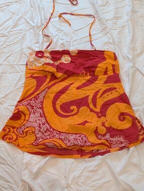 Manuheali'i Tropical Halter Top in Red & Orange